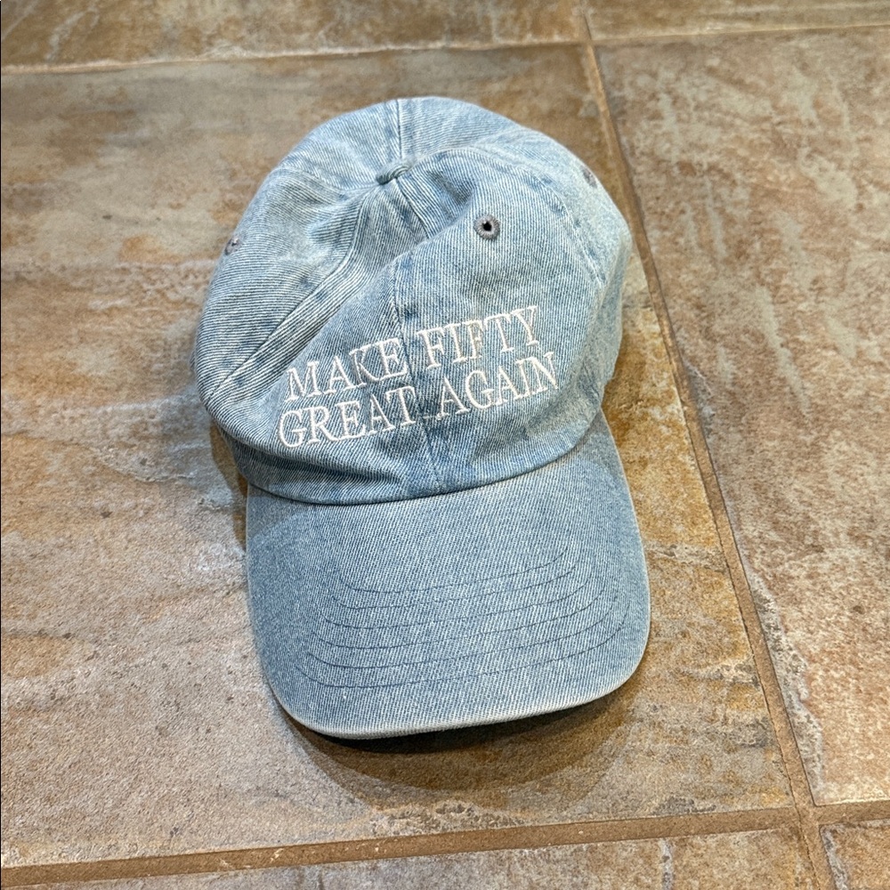 Blue Denim Cap with Embroidered Text